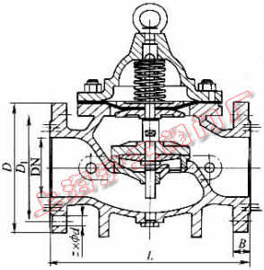 Y42X-10、Y42X-16 型水用減壓閥外形及結(jié)構(gòu)尺寸示意圖