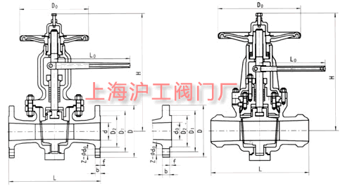 金屬硬密封提升式旋塞閥主要外形及結(jié)構(gòu)尺寸示意圖